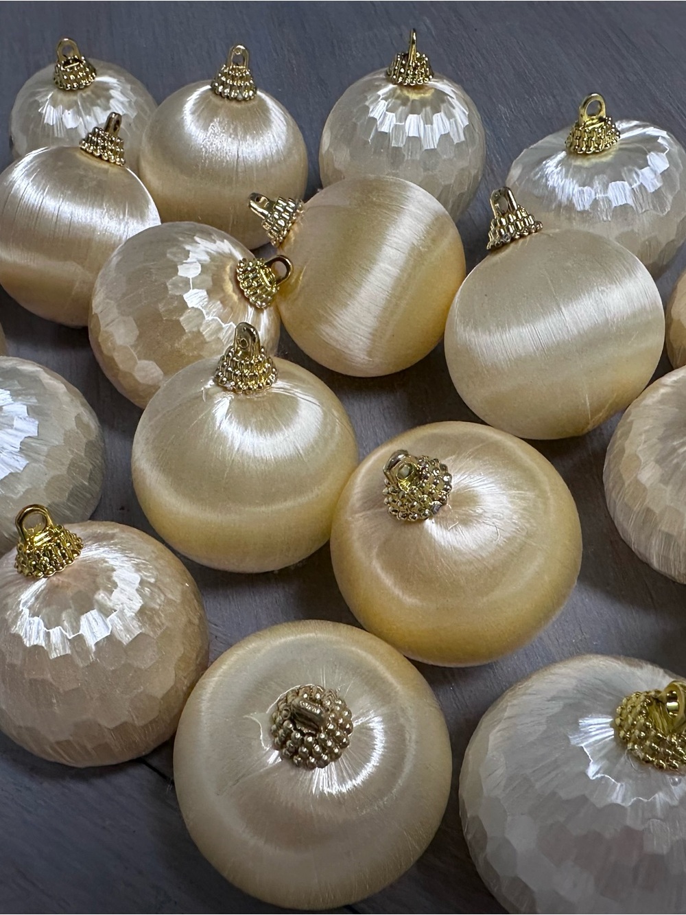 Gold and White Satin Christmas Tree Ornament Set - Vintage Home Holiday